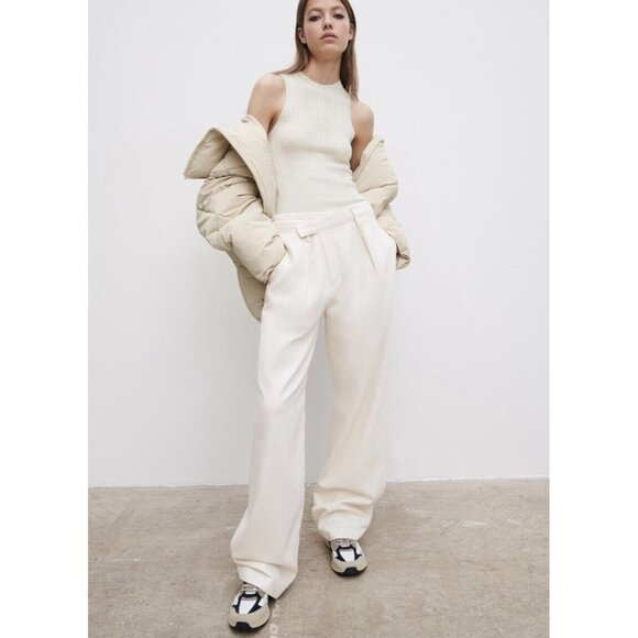 ZARA Asymmetric Waist Wide Leg Jeans Cream Size 4 - Picture 1 of 10